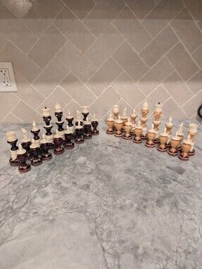 Vintage Mid-Century Mexican Tarascan Style Chess Set 32 Pieces No Board Included